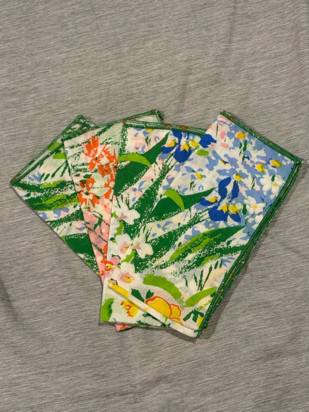 Floral Print Cotton Napkins - Multicolor Green Trim set of 4